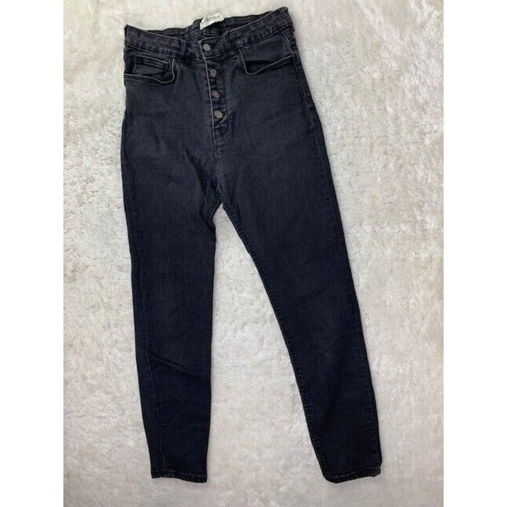 Zara Woman Size 6 Womens Jeans Button Fly Stretch High Rise Black Skinny